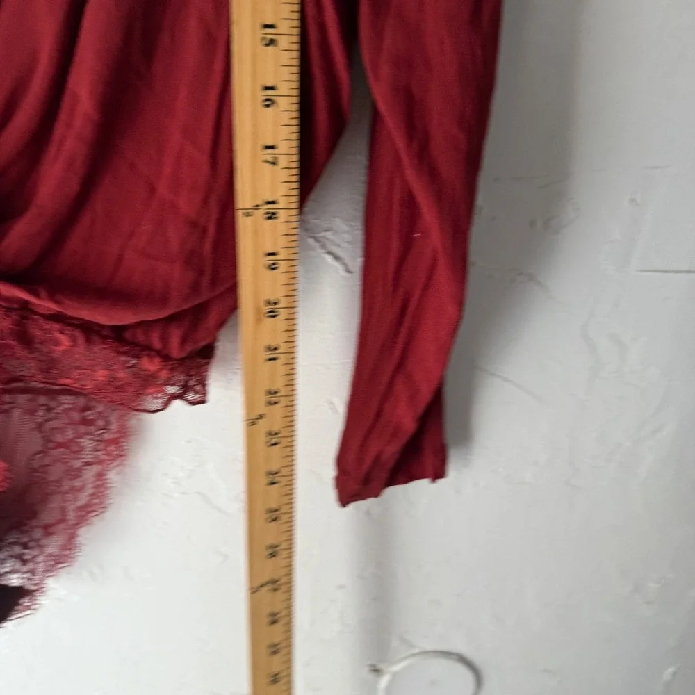 Intimately Free People Red Lace‎ Plunging Neckline Bodysuit XS Festival Boho